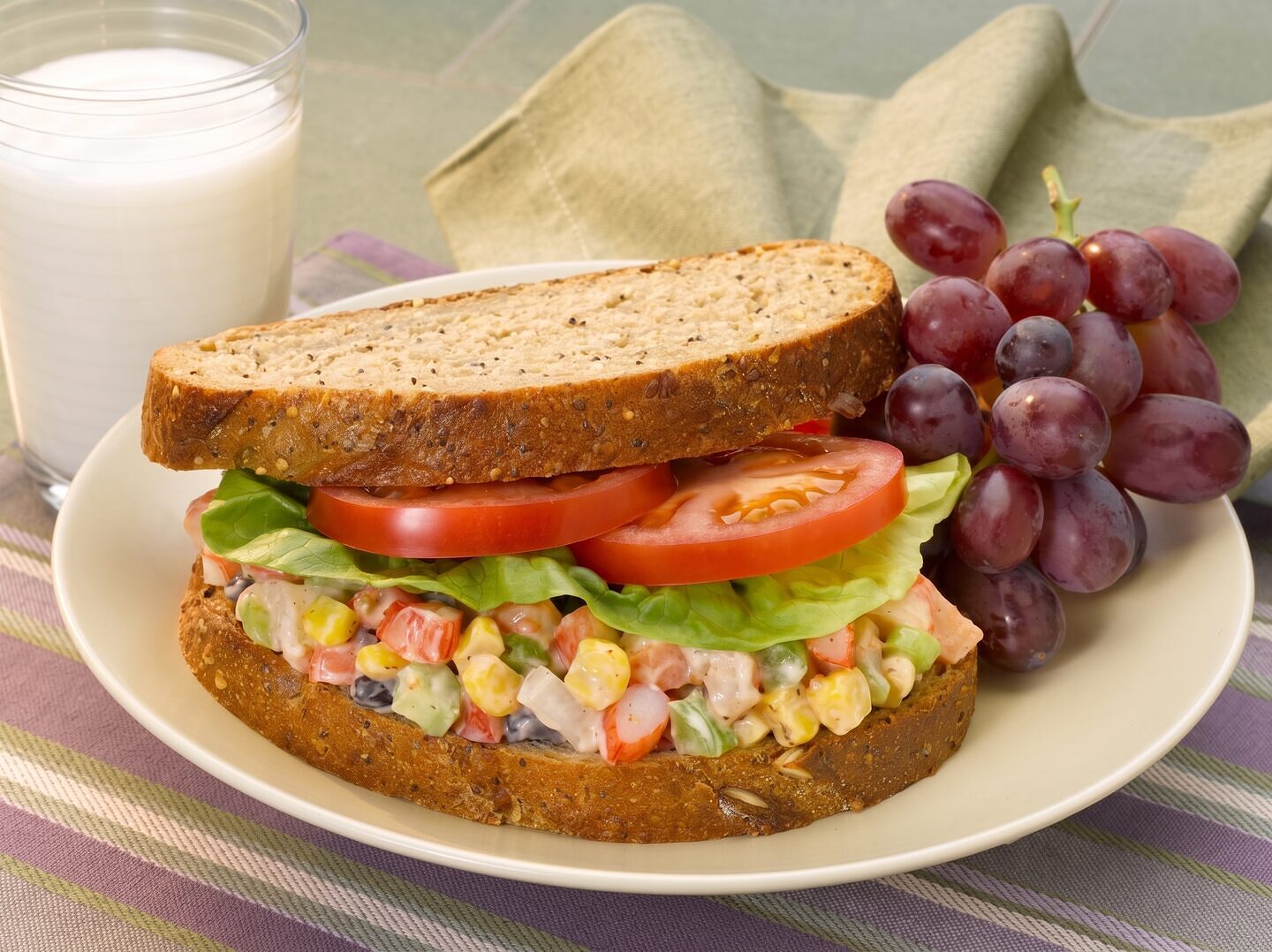 Shrimp Confetti Salad Sandwich with Grapes