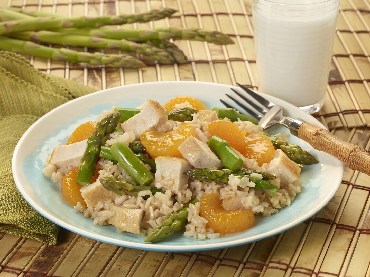 Asparagus, Mandarin Orange, Chicken, and Rice