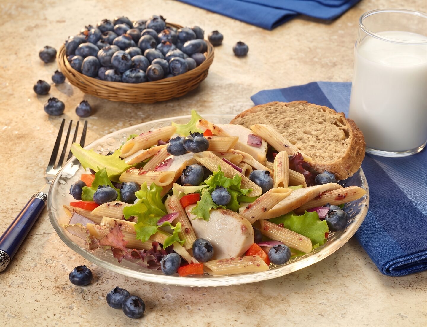 Blueberry Chicken Pasta Salad with Field Greens