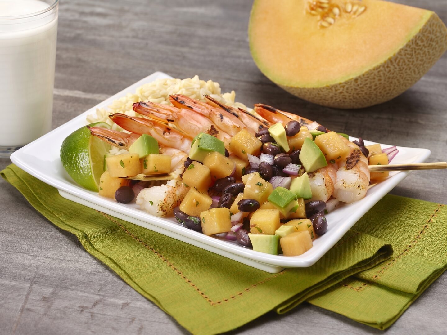 Grilled Shrimp with Cantaloupe Avocado Salsa