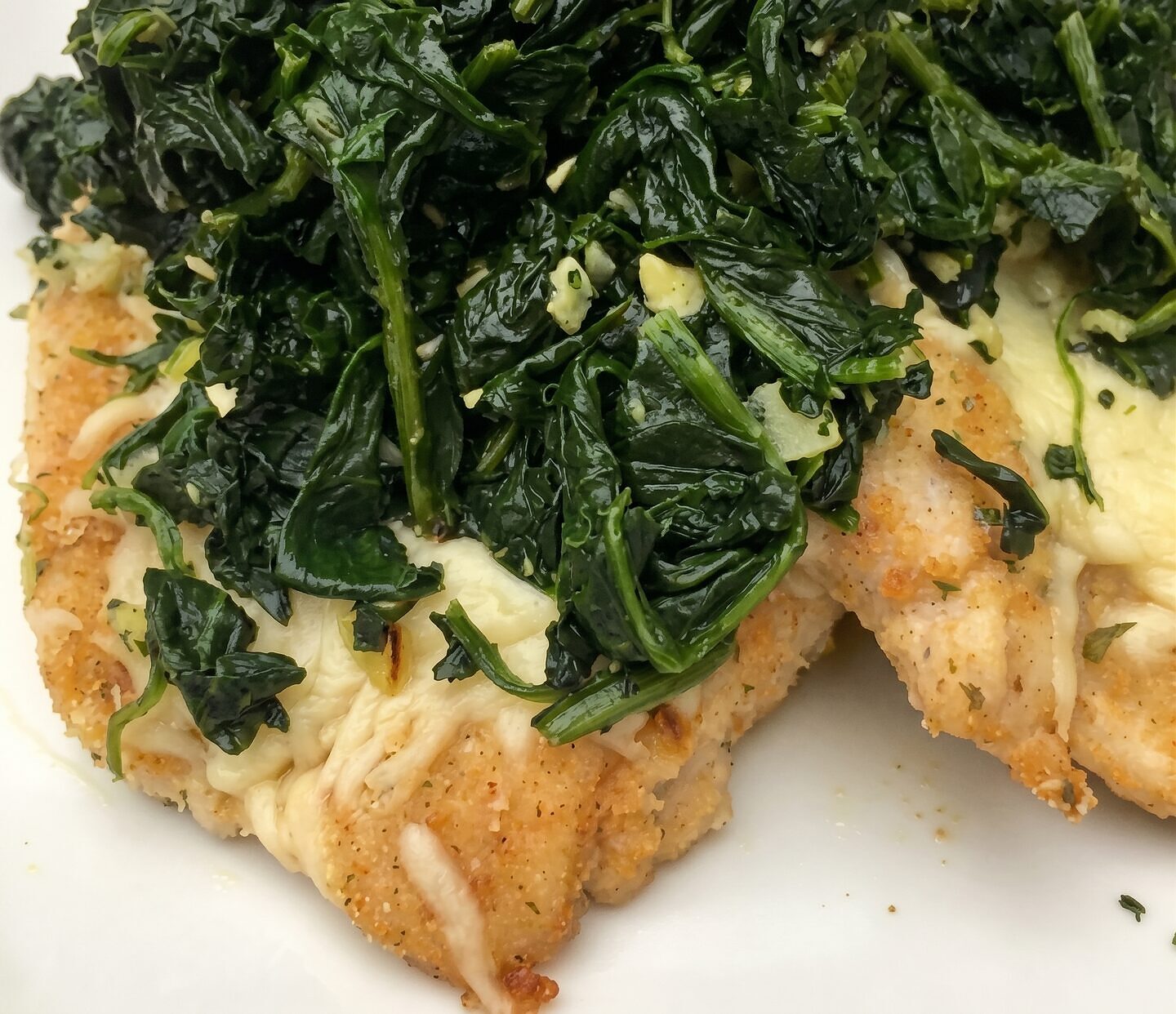 Mozzarella Chicken with Garlic Spinach