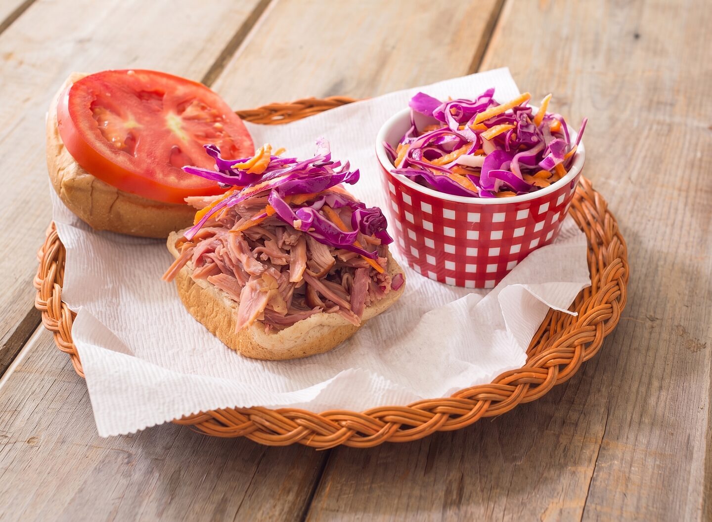 Pulled Pork Sandwich with Red Cabbage and Carrot Slaw