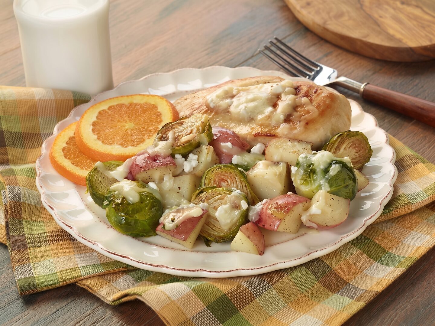 Roasted Brussels Sprouts, Potatoes, and Chicken