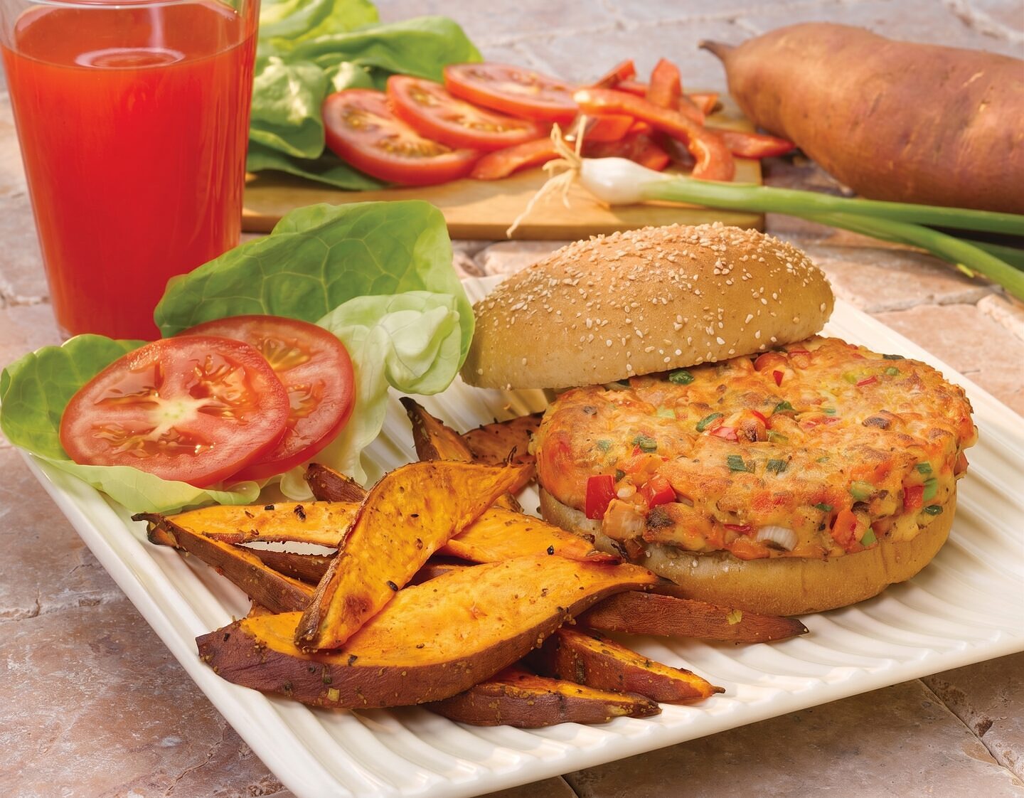 Salmon Burgers and Sweet Potato Oven Fries